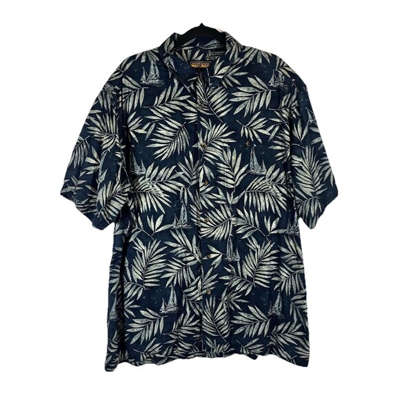 Woolrich Vintage Palm Tree Sailboat Short Sleeve Button Up Hawaiian Sz XL - Picture 1 of 6